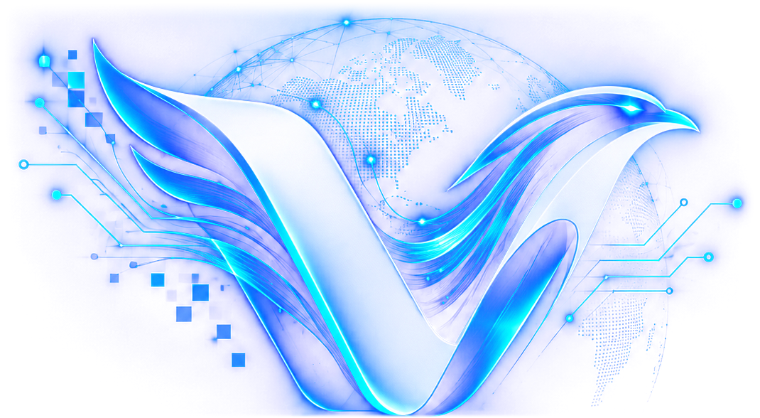 Símbolo da Vávia Webcode: um V com asas e linhas de circuito